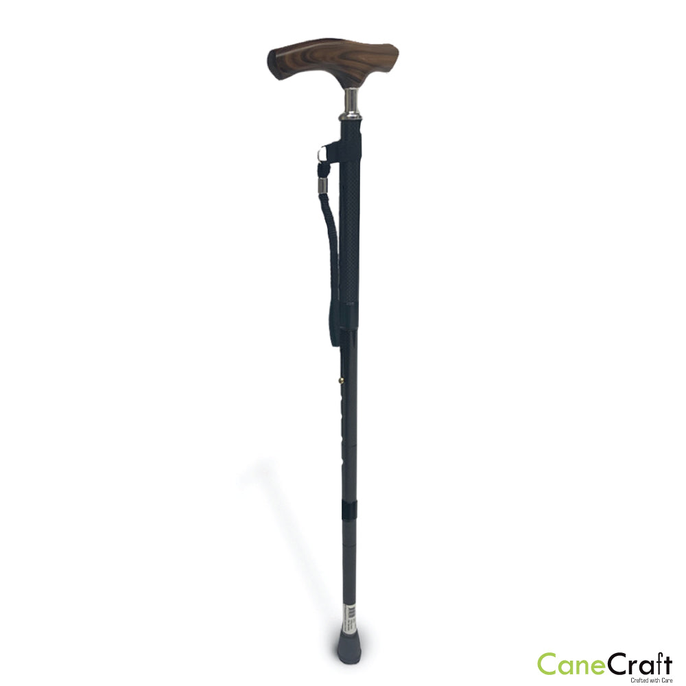 Carbon Fiber walking cane with adjustable height from 30" to 39" with 1" increments to match your exact height.