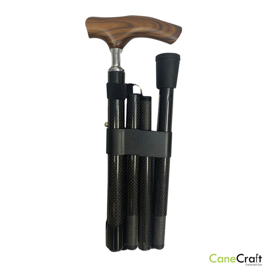 Wooden Handle Carbon Fiber Adjustable Folding Cane
