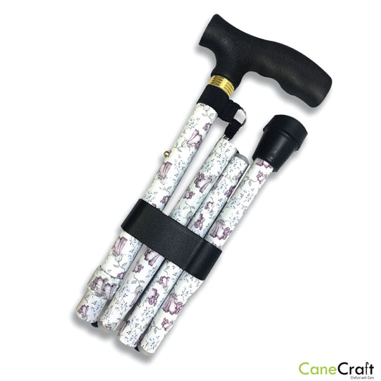 Folding Collapsible Cane Folded Purple Blossom