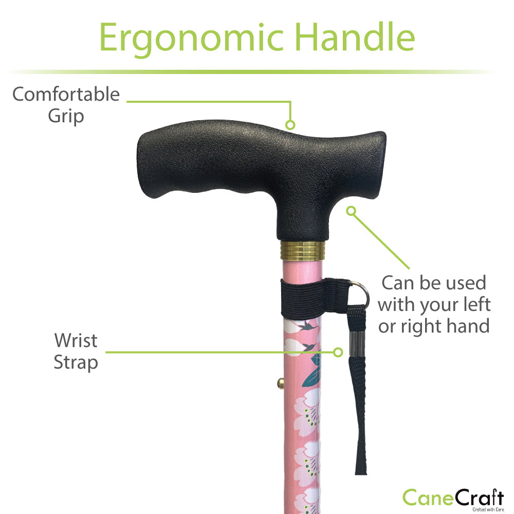 Folding Collapsible Cane Ergonomic Handle Purple Blossom