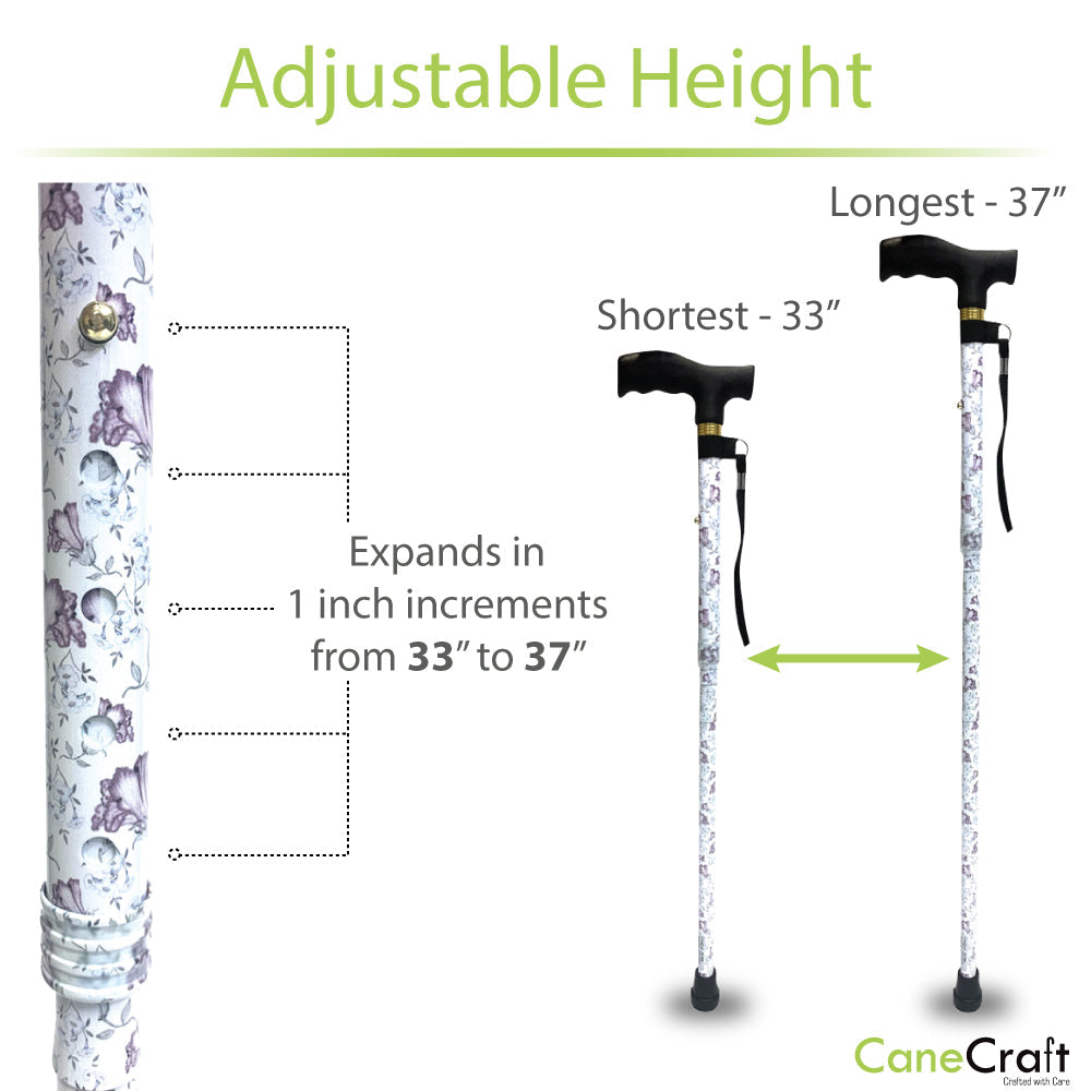 Folding Collapsible Cane Adjustable Purple Blossom