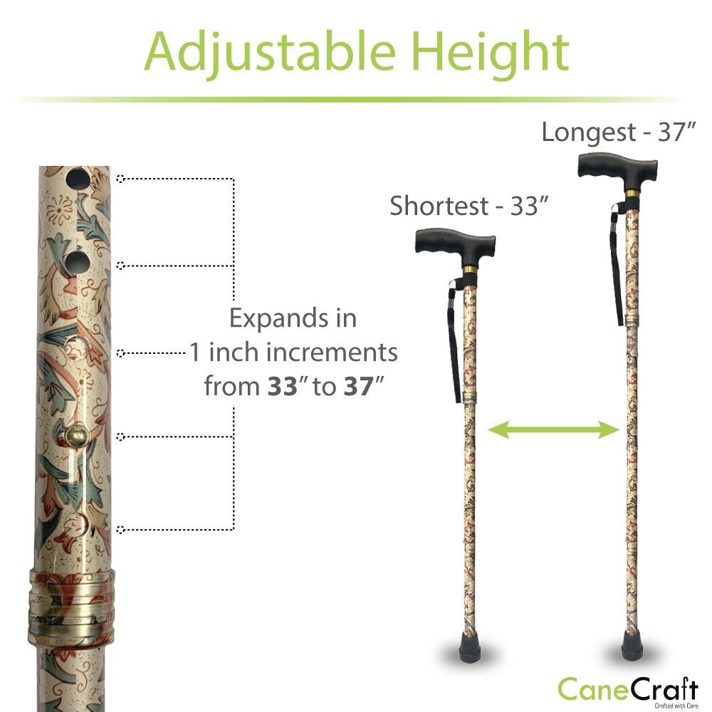 Designer Folding Cane Royal Crescent with Adjustable Height from 33" to 37"