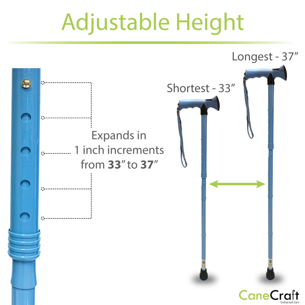 Folding Cane with Height Adjustable from 33" to 37" in Aqua Blue