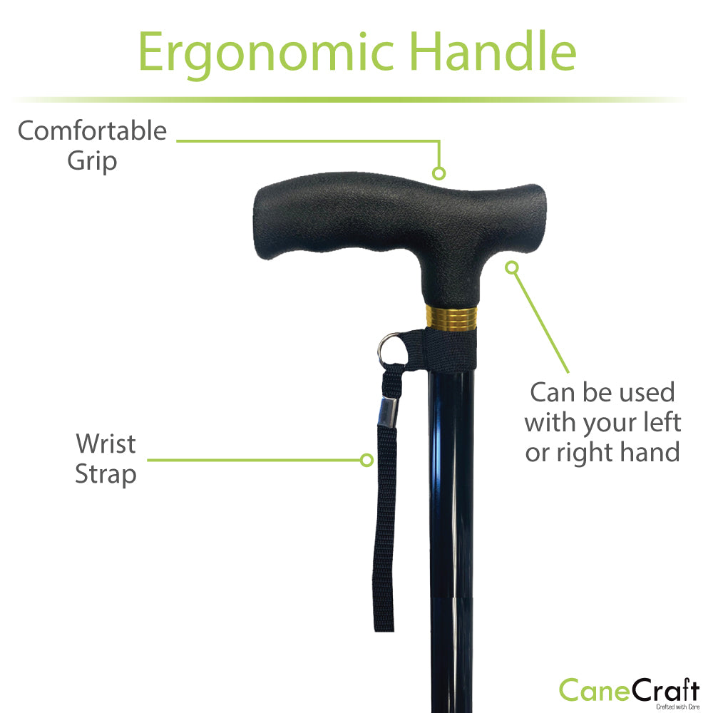 Folding Cane Black with Ergonomic Grip Handle