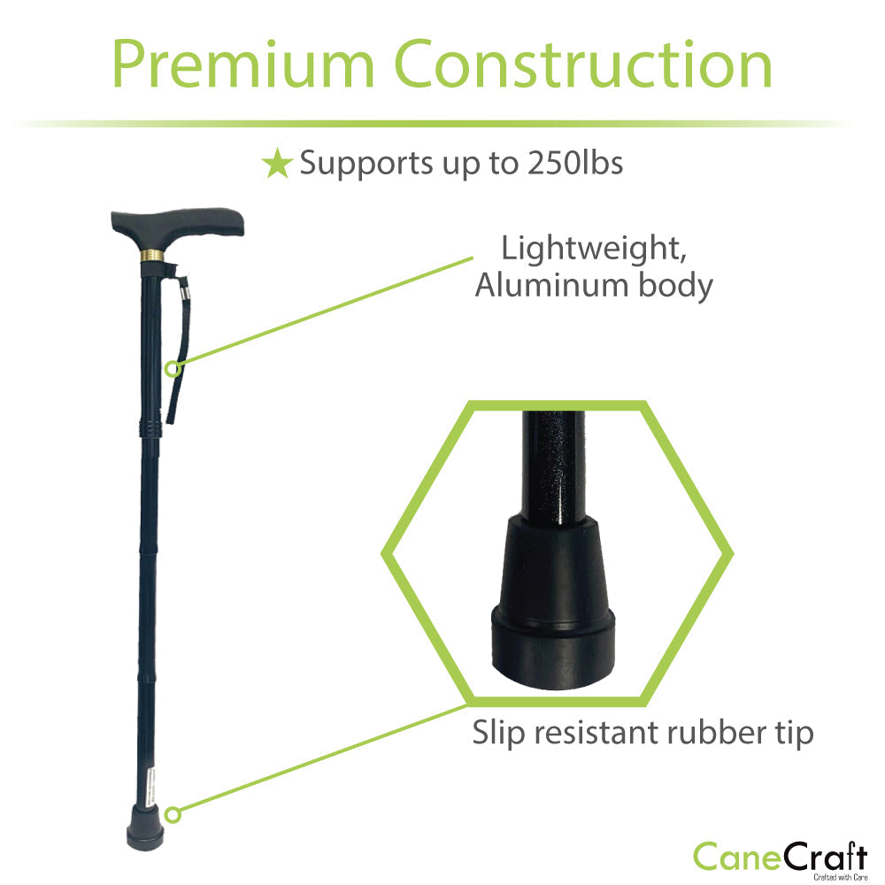 Folding Silicon Handle Cane with 250 lbs Weight Capacity in Black