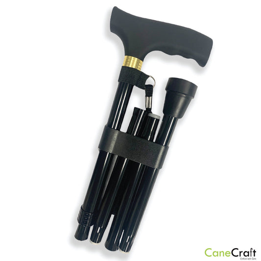 Folding Cane Collapsed with Silicon Handle in Black