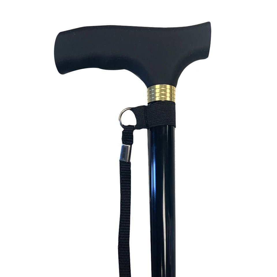 Folding Cane Handle Black with Silicon Handle