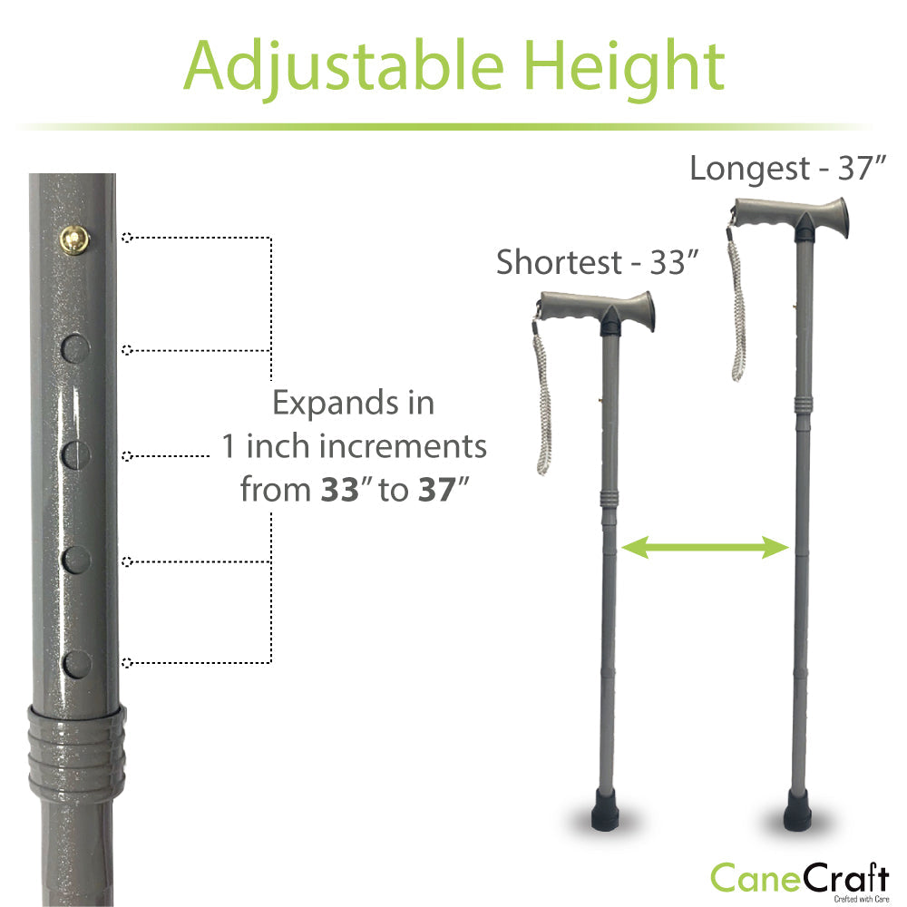 Folding Cane Pearl Grey with Height Adjustable from 33" to 37"