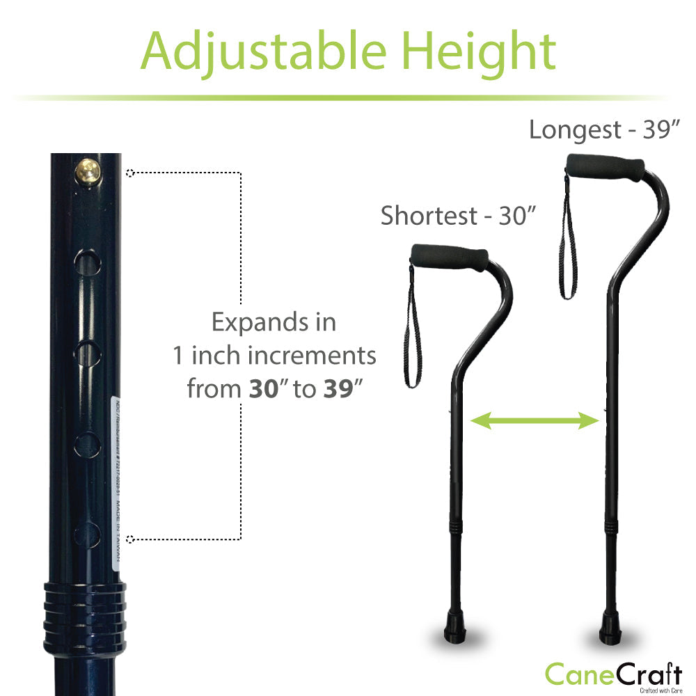 Offset Handle Cane Black with Adjustable Height from 30" to 39"