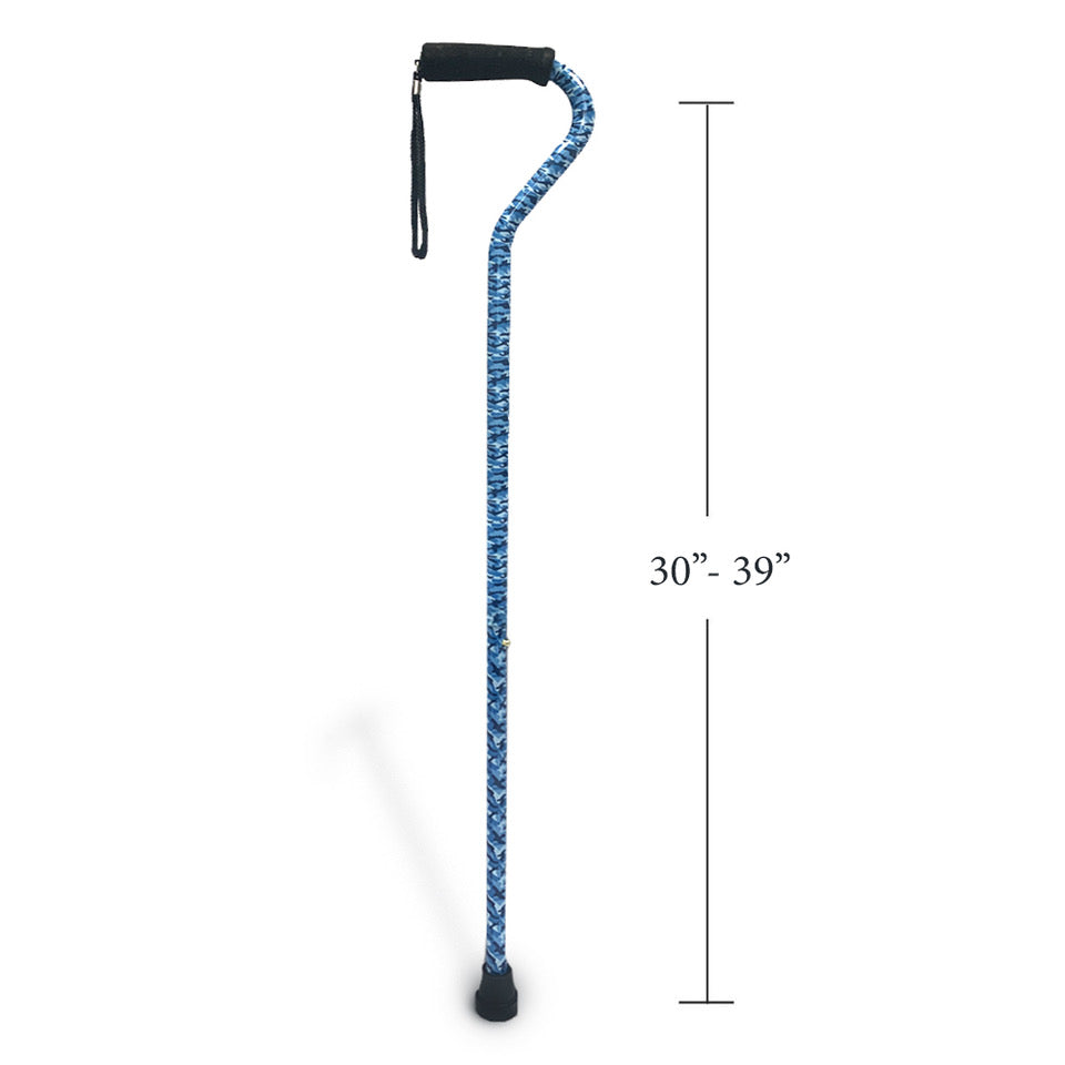 Offset Cane Dimensions with Soft Foam Handle in Blue Camo