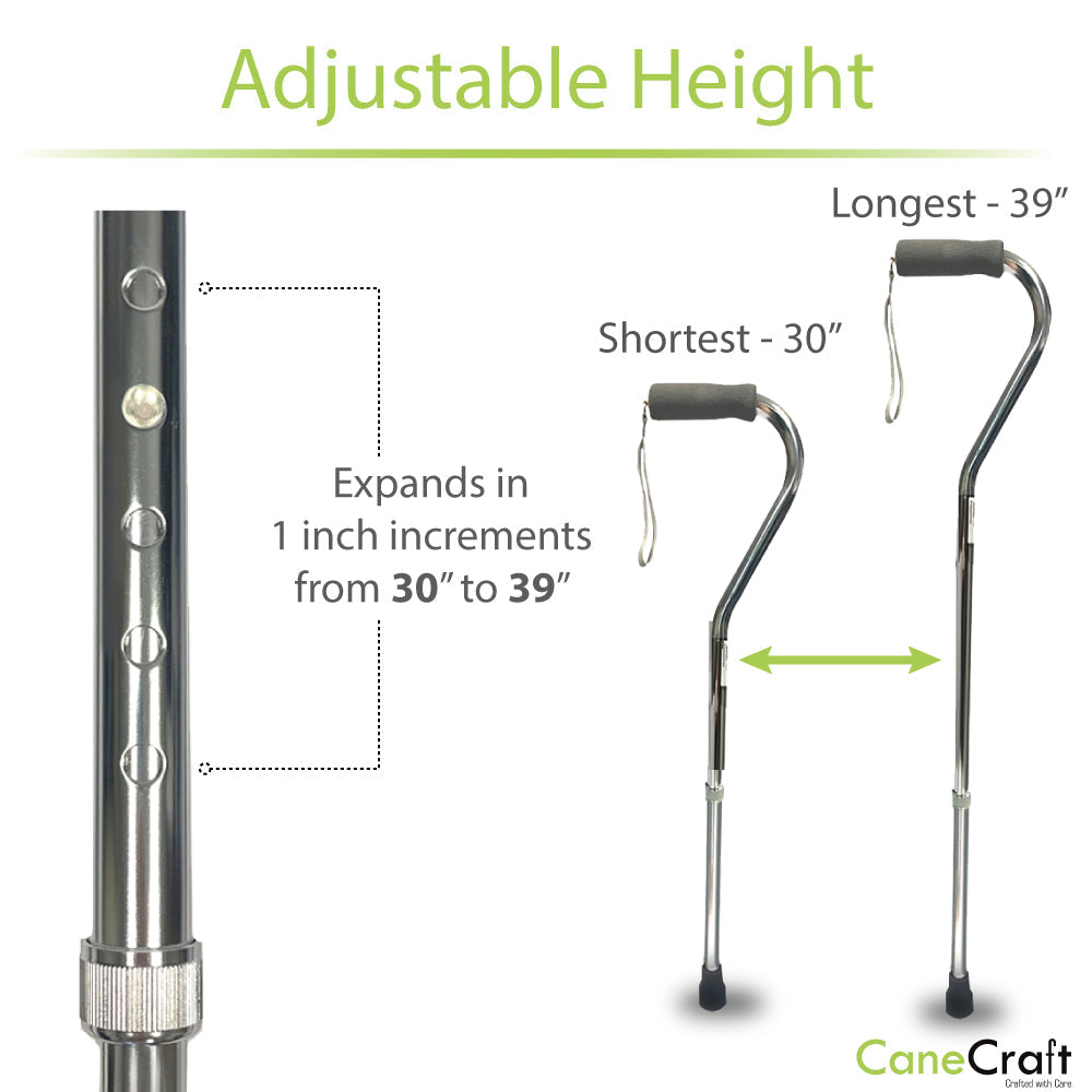 Offset Handle Cane Silver with Adjustable Height from 30" to 39"