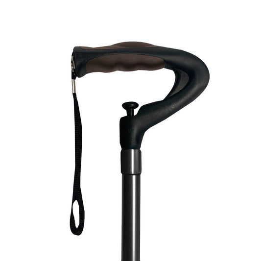 One Push Button Height Adjustable Walking Cane - Black