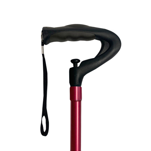 One Push Button Height Adjustable Walking Cane - Red