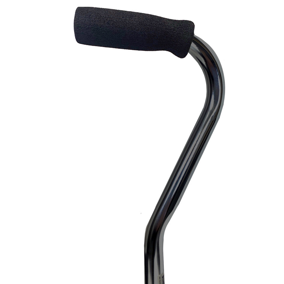 Quad Cane with Small Base and Offset Handle - Black