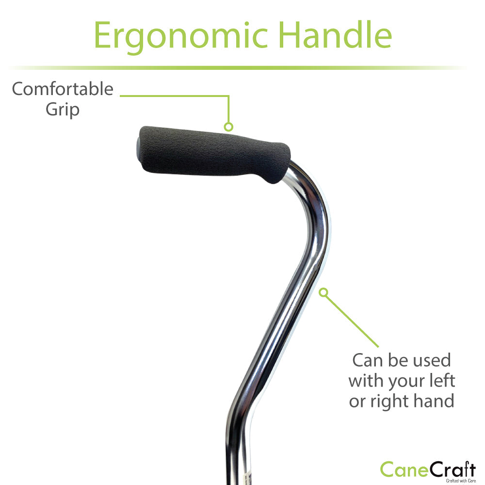 Small Base Quad Cane Chrome with Foam Ergonomic Handle