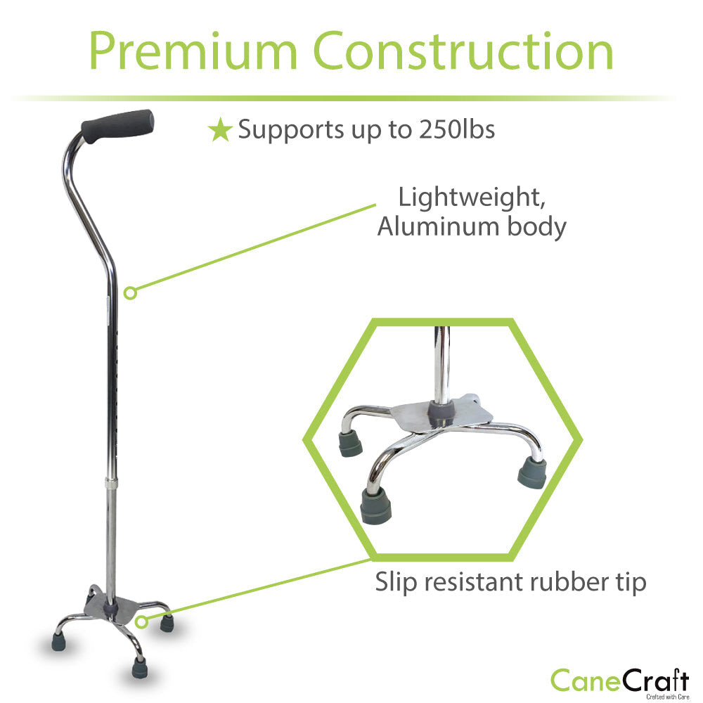 Small Base Quad Cane with weight capacity of 250 lbs and small base