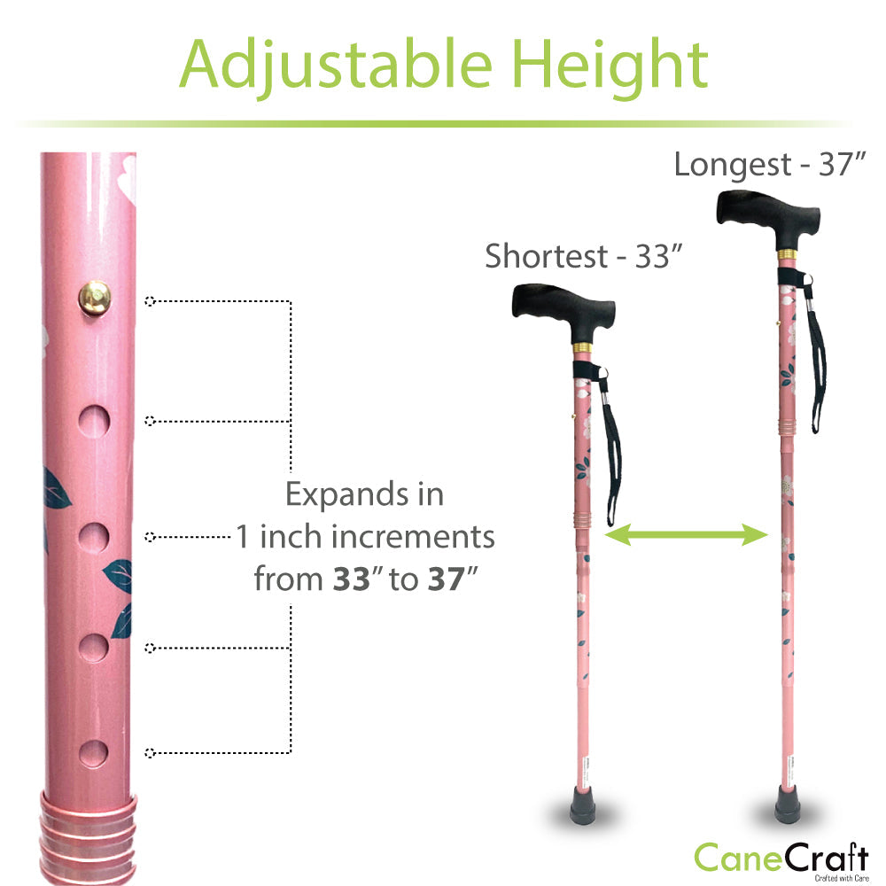 Folding Collapsible Cane Height Adjustment Purple Blossom