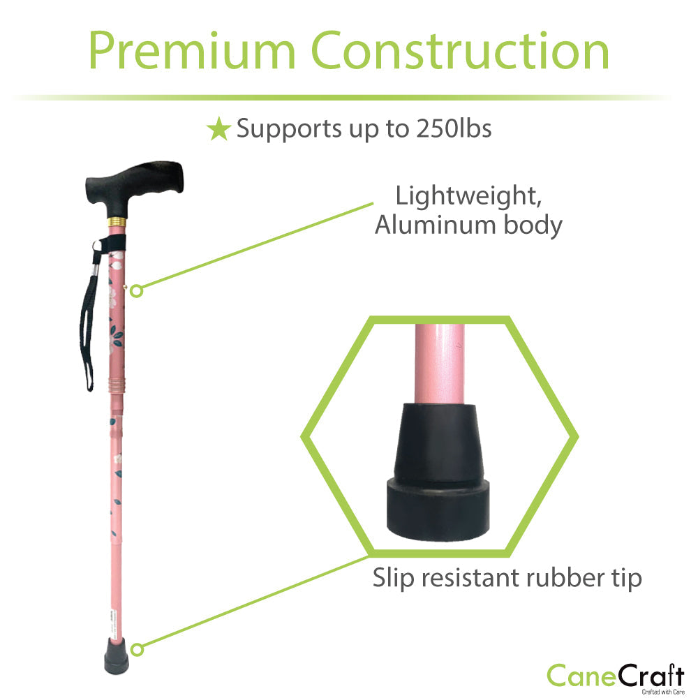 Folding Collapsible Cane Premium Construction Purple Blossom