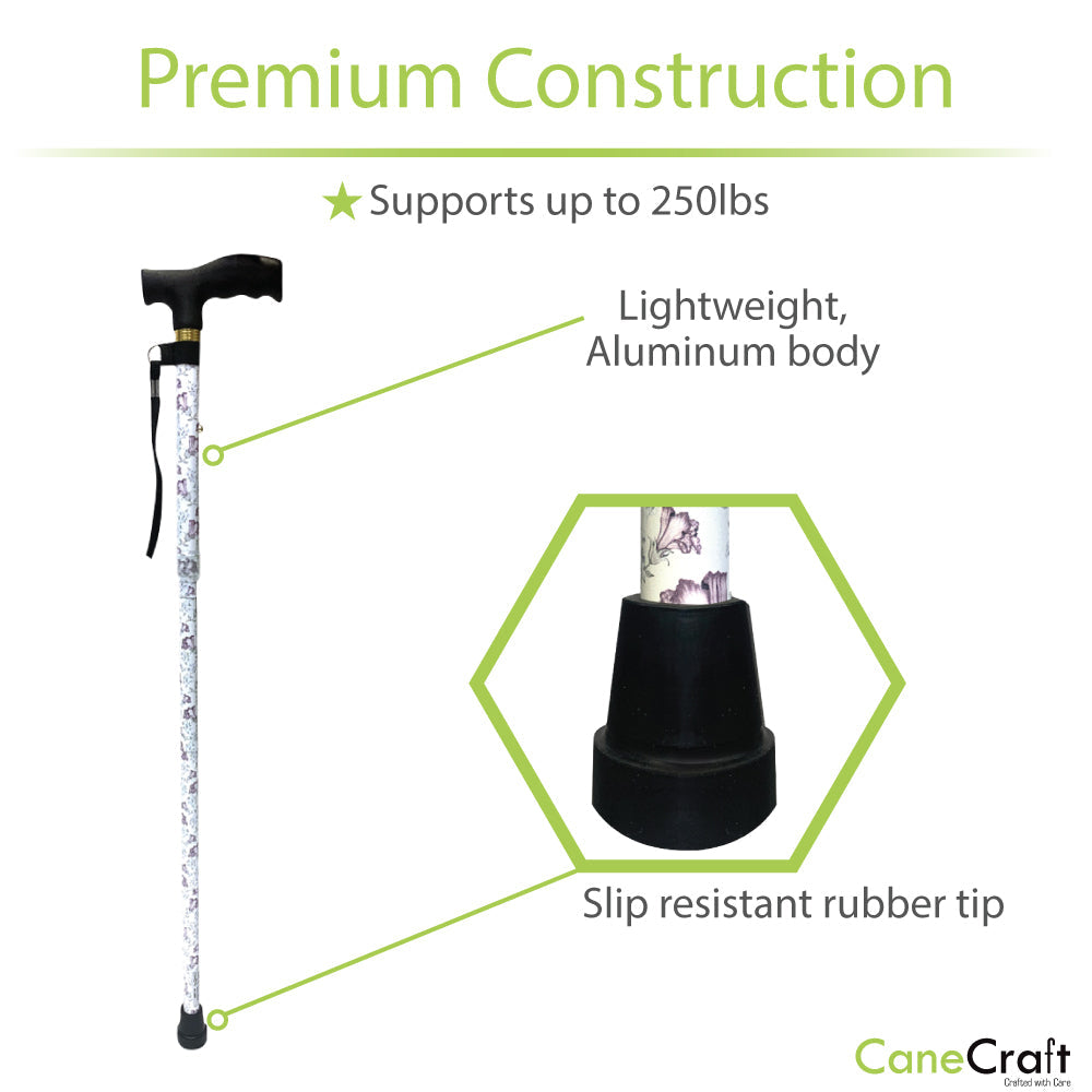 Folding Collapsible Cane Premium Construction Purple Blossom