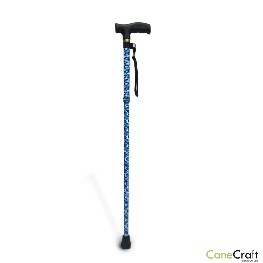 Designer Adjustable Folding Cane also comes with a wrist strap 