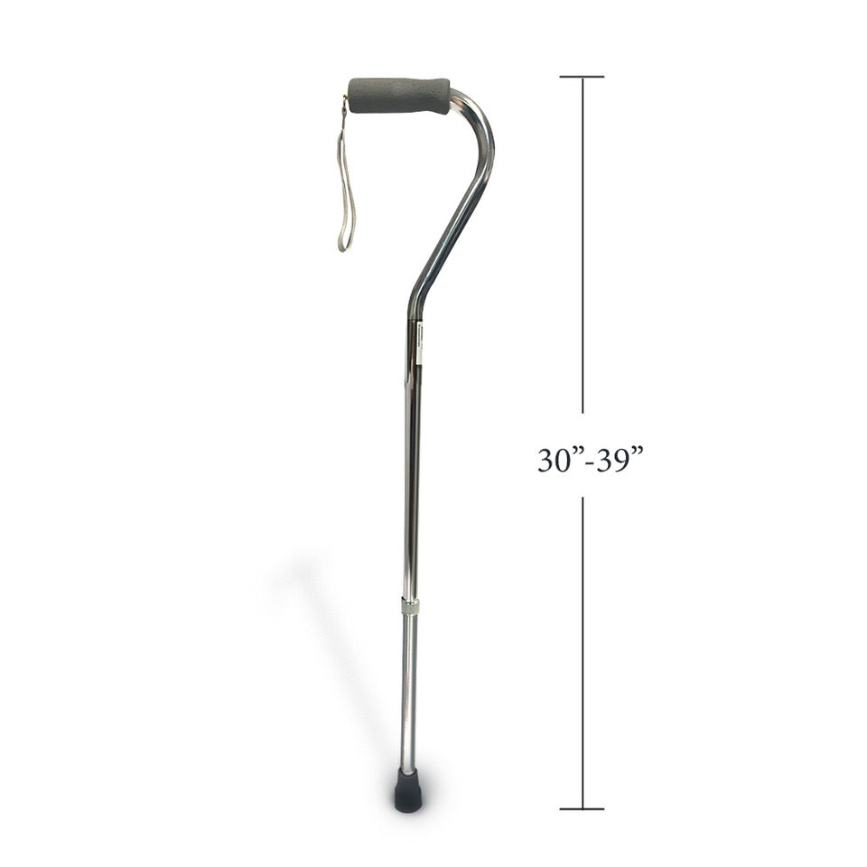 Offset Cane with Soft Foam Handle Dimensions in Silver