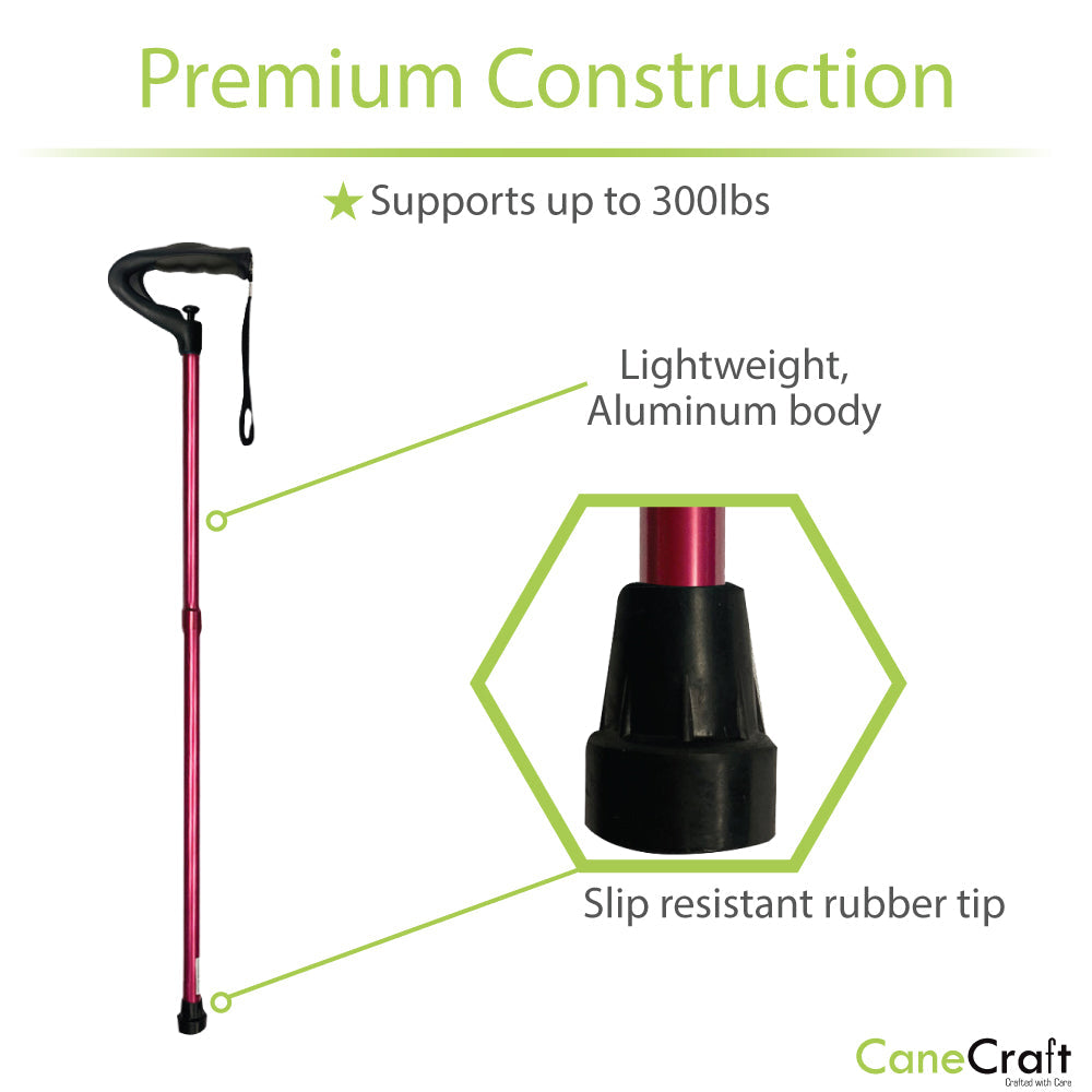 One Push Button Height Adjustable Walking Cane - Red –