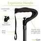 Adjustable standing walking cane with a wrist strap for a better grip.
