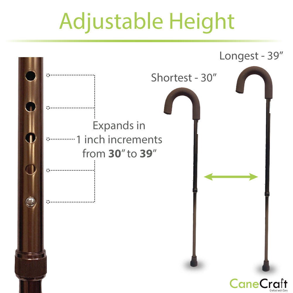 Comfortable foam Grip Round Handle Bronze Walking Cane with Adjustable Height from 30" to 39"