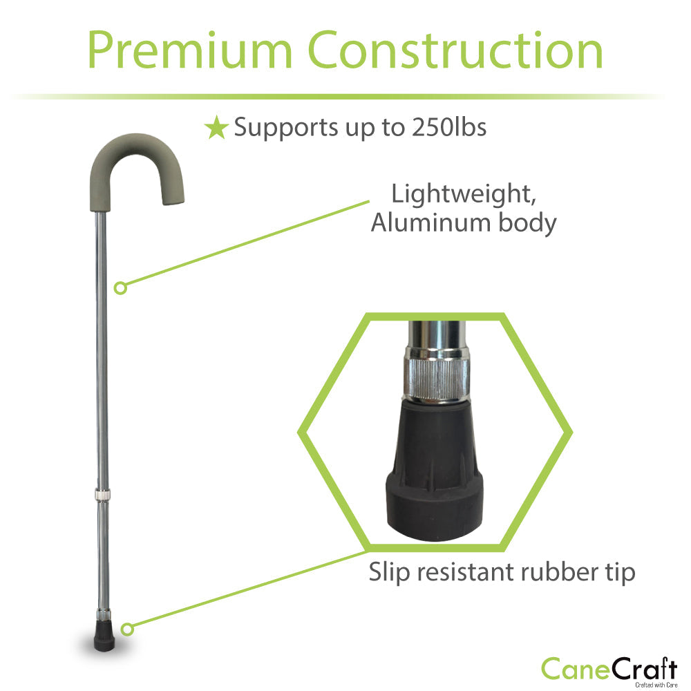 Round Handle Adjustable Walking Cane - Chrome – CaneCraft.com